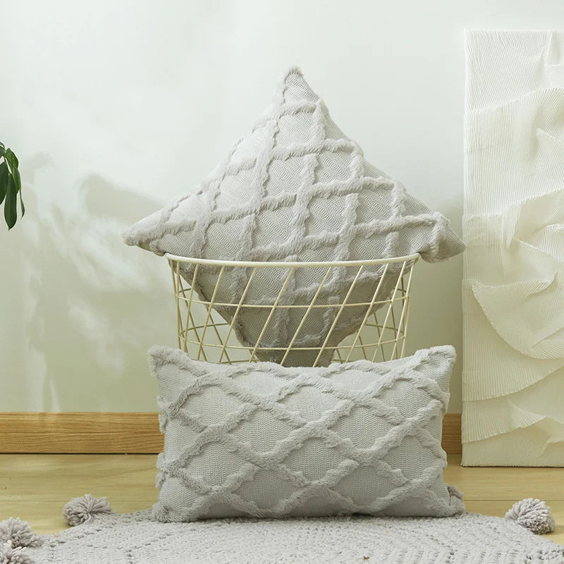 DecorBites™ Embroidered Diamond Cushion Cover for Modern Living Room Decor