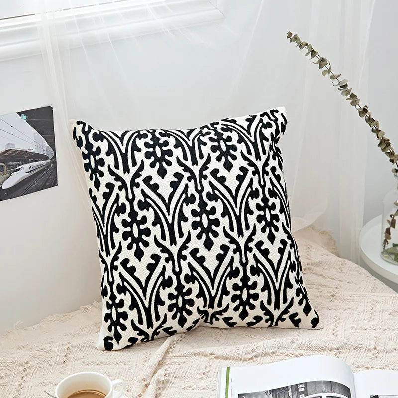 DecorBites™ Geometric Embroidery Cushion Cover 45x45cm Black Grey Soft Cozy for Home Decor