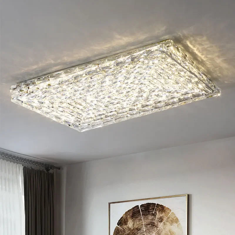 DecorBites™ Crystal LED Ceiling Light | Color Changeable Square Silver | Rectangular Chrome Stainless Steel