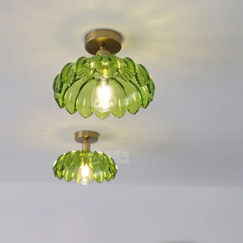 مصباح سقف LED زجاجي أخضر DecorBites™ نحاسي حديدي حديث لإضاءة المنزل