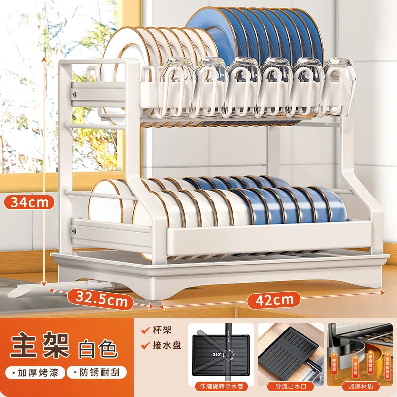 DecorBites™ 2 Tier Dish Drying Rack Utensils Storage Organizer with Drainboard