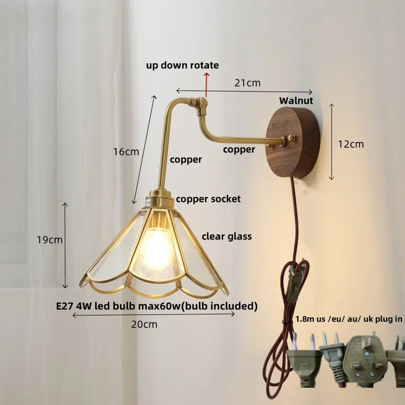 DecorBites™ LED Wall Lights Up Down Rotate Pull Chain Switch Bedside Lamp Glass Canopy Fixtures