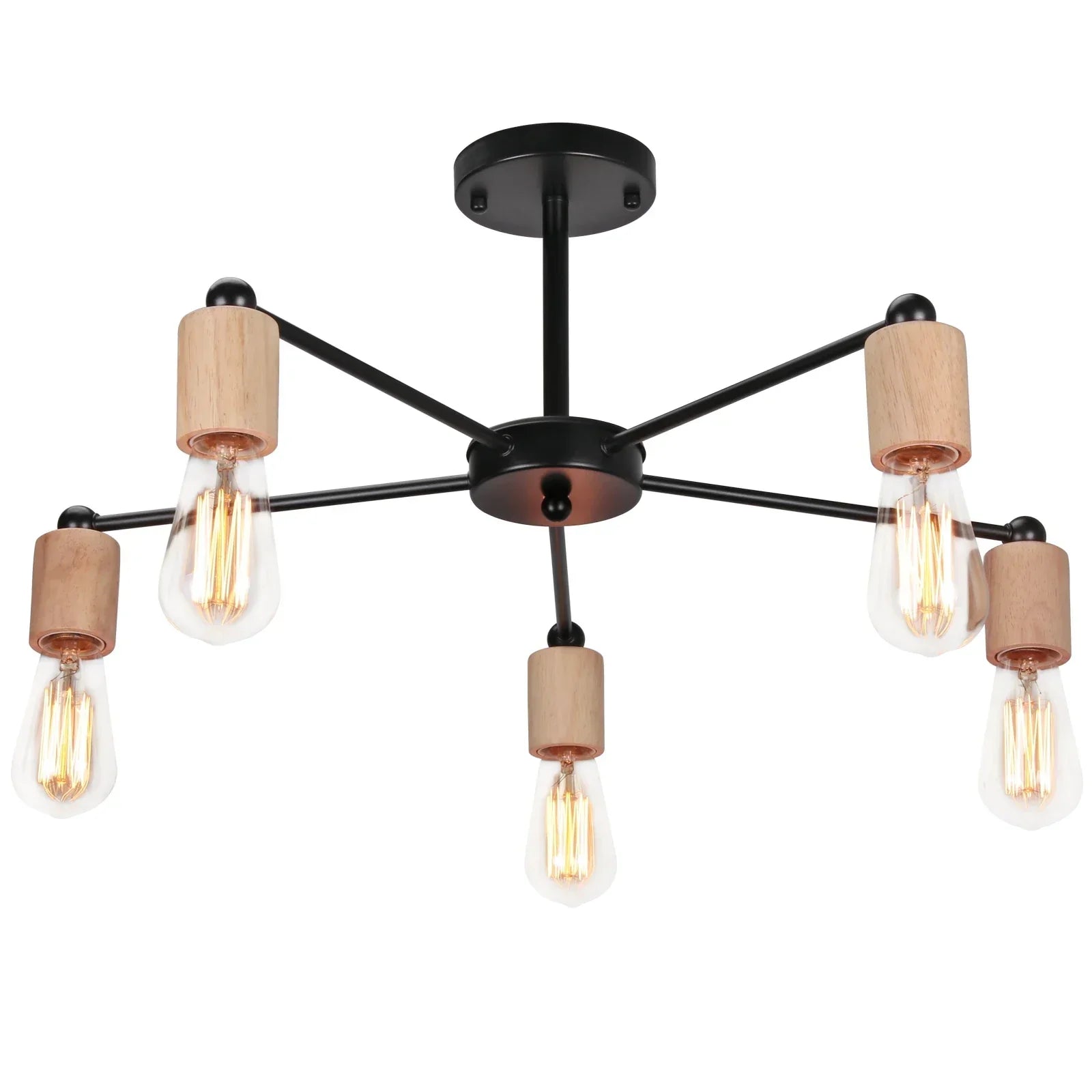 DecorBites™ Industrial Rod Iron Wood Sputnik Chandelier Ceiling Lamp LED E27 Home Lighting