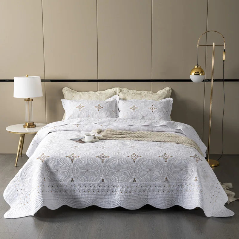 DecorBites™ Gold Embroidery Cotton Bohemia Quilt Set - 3PCS Coverlet & Pillowcase