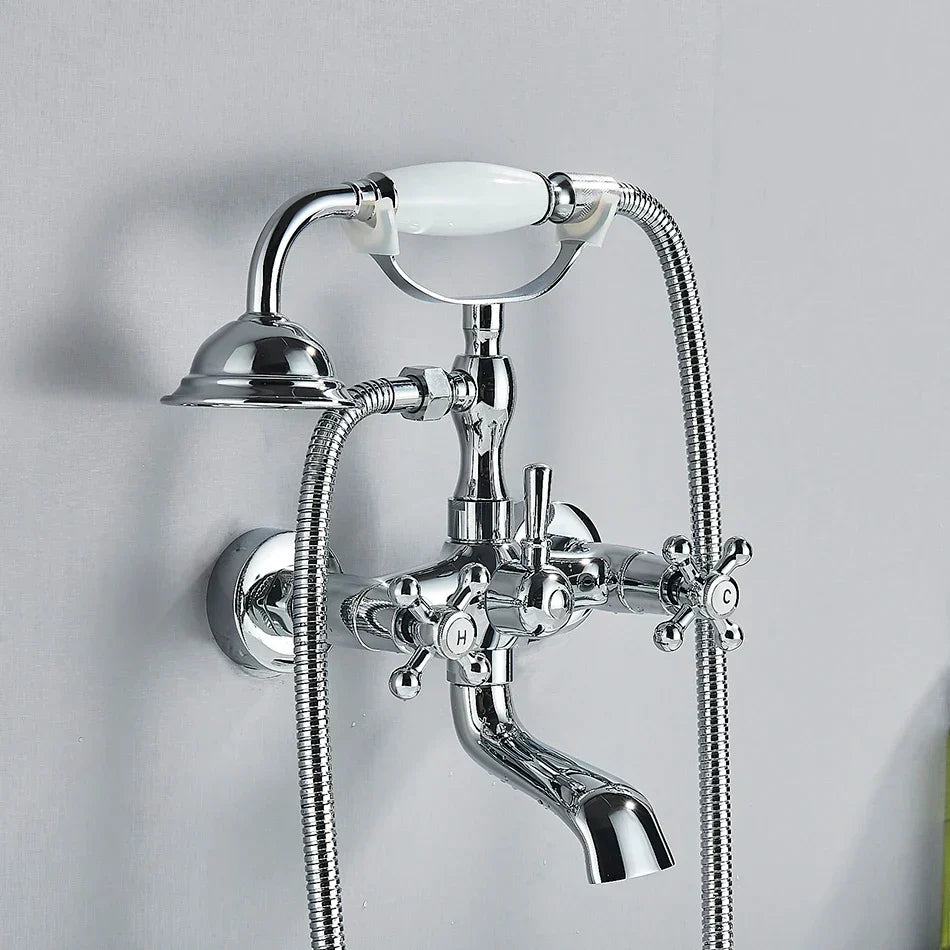DecorBites™ Golden Black Bathtub Faucet with Hand Shower and Rotate Spout