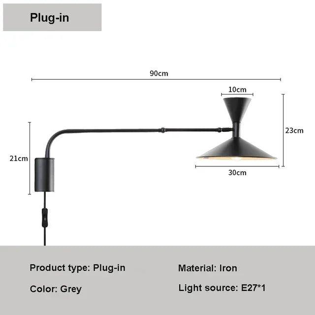 DecorBites™ Adjustable Long Arm Wall Lamp for Reading, Bedroom, LED Minimalist Swing Lighting