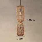 Vintage Hand-Woven Brown Rattan Cylinder Pendant Light