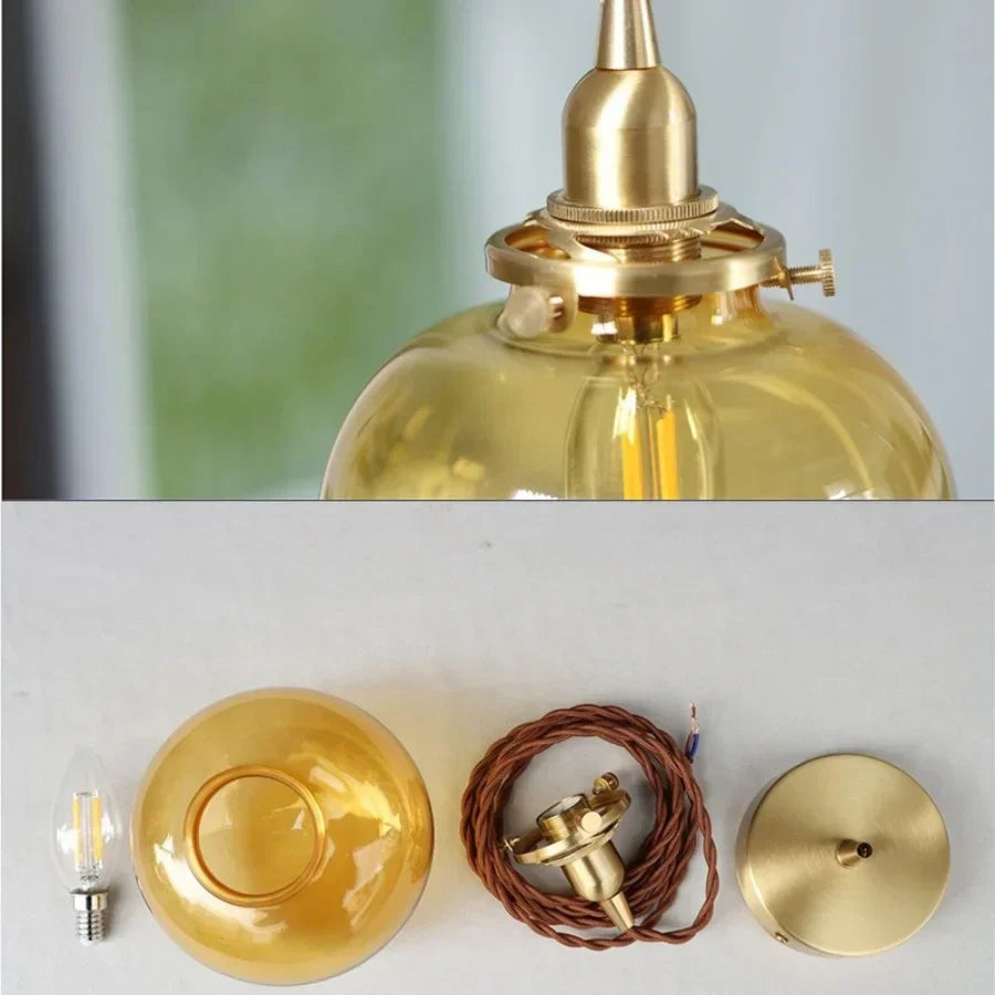 DecorBites™ Amber Glass Ball LED Pendant Light, Modern Nordic Hanging Lamp for Home Decor