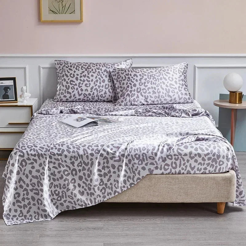 DecorBites™ Leopard Print Satin Bedsheet Set King & Queen Sizes