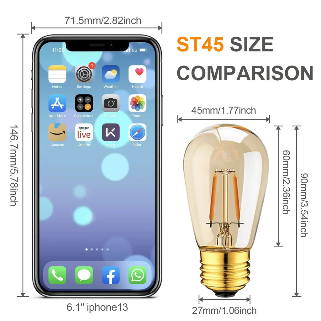 DecorBites™ 1W Dimmable E27 LED Edison Bulb ST45 Amber Glass 10-Pack