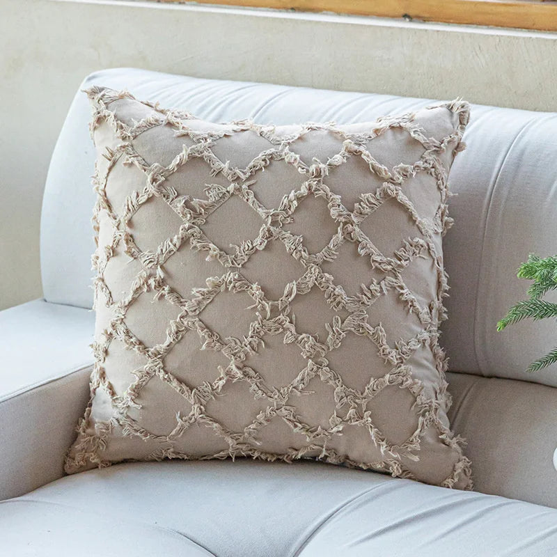 DecorBites™ Cotton Diamond Cushion Cover in Mustard Orange Beige for Living Room Sofa Bed