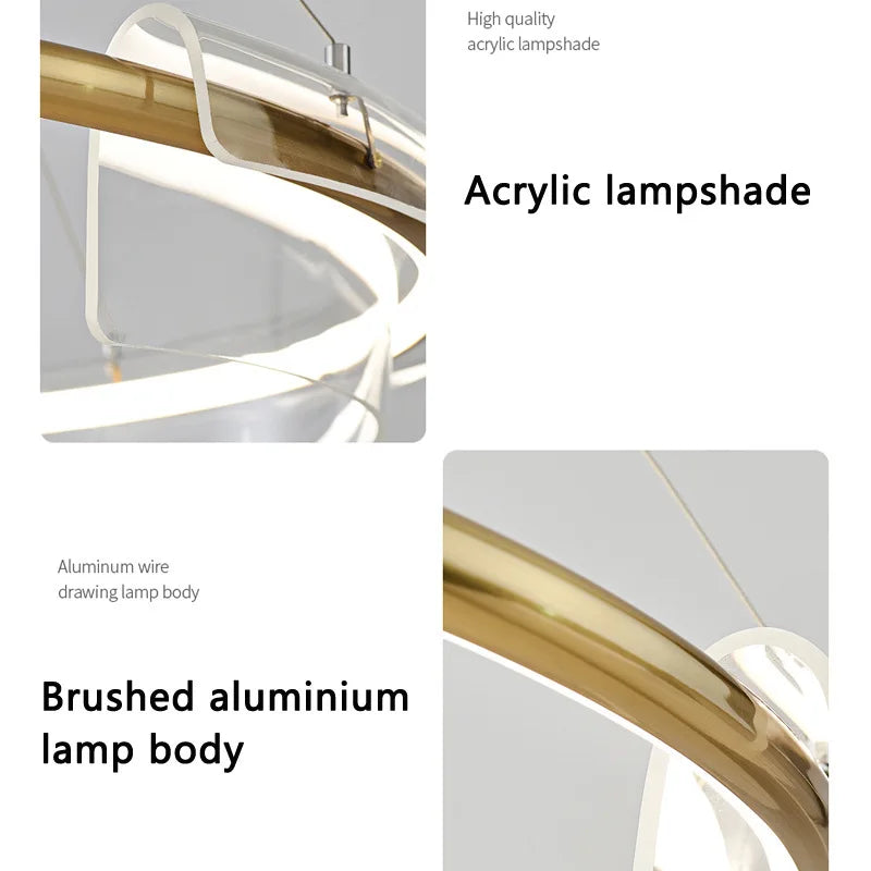 DecorBites™ Gold Ring Chandelier LED Pendant Light Modern Hanging Lamp for Home Decoration