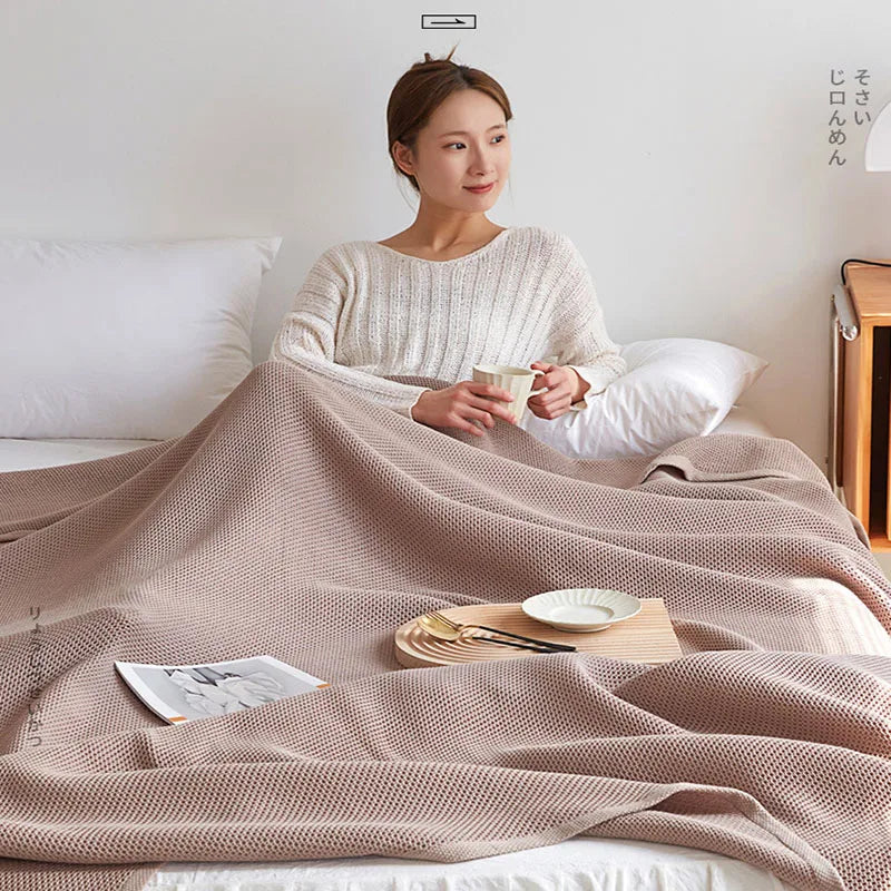 DecorBites™ Cotton Honeycomb Towel Blanket for Single Double - Breathable Cozy Sofa Cover