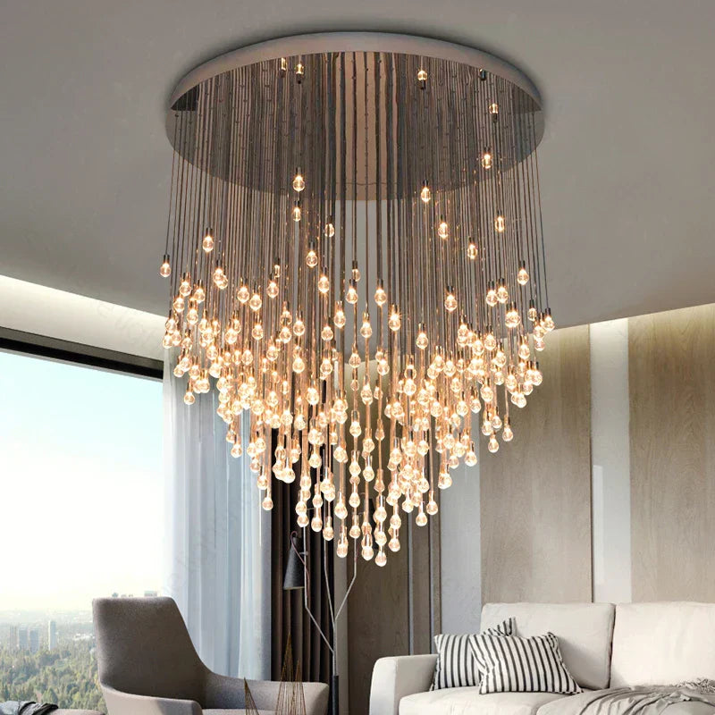 ثريا كرة كريستالية كبيرة LED ذهبية من DecorBites™ لغرفة المعيشة العصرية الفاخرة