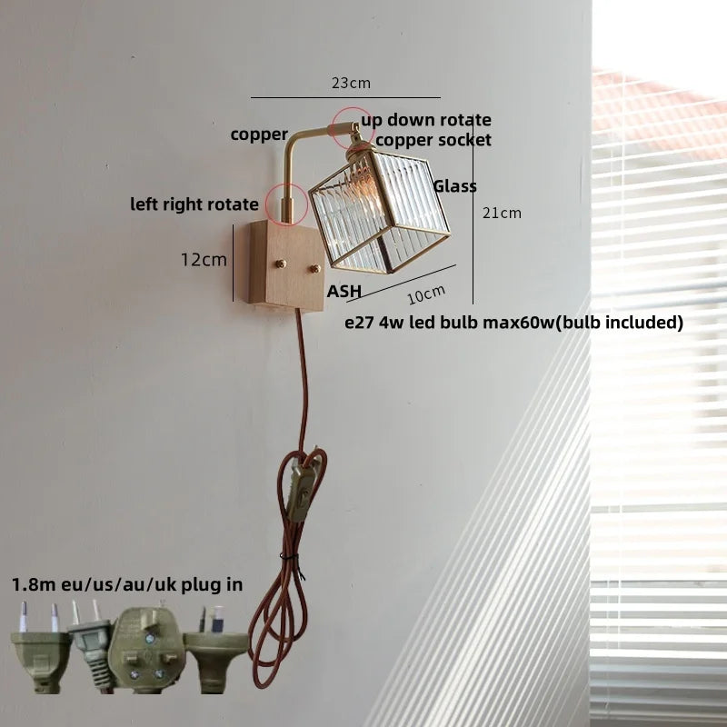 DecorBites™ Brass LED Wall Lights Rotatable Blue Glass Dining Room Stair Light