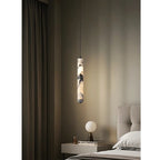Luxury Black Cylinder Natural Stone Pendant Lamp High-end Bedside LED Chandelier Living Room Decoration Home Hanging Lights