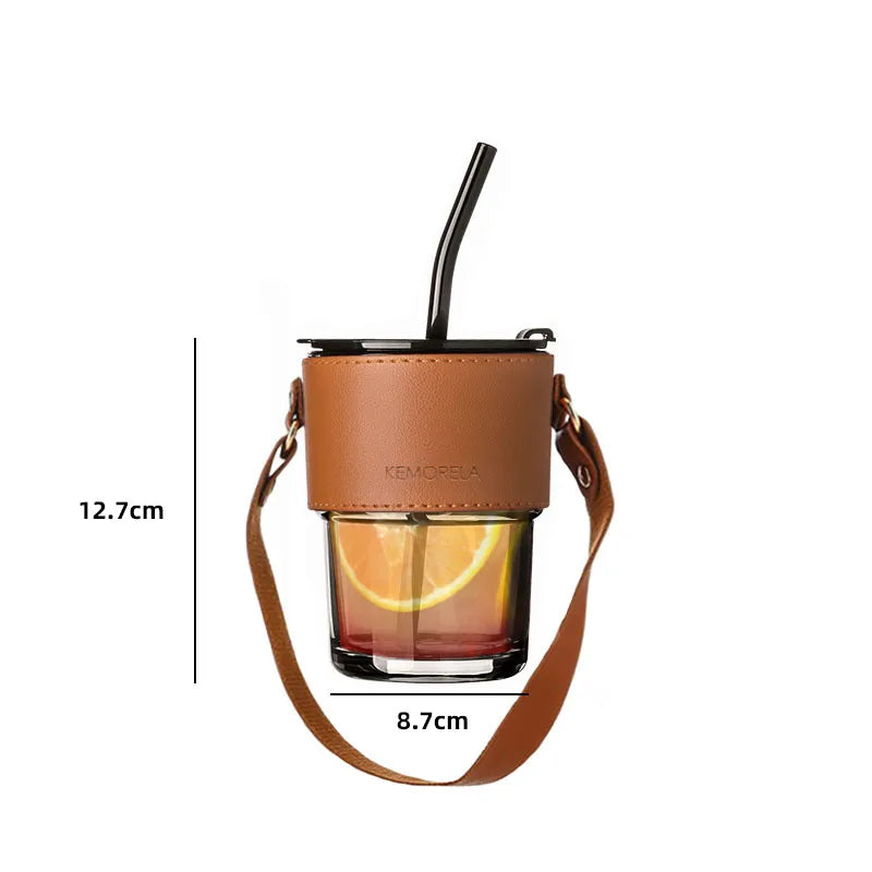 DecorBites™ 450ml Glass Coffee Cup with Lid and Straw | Stylish Heat-Resistant Glass Mug