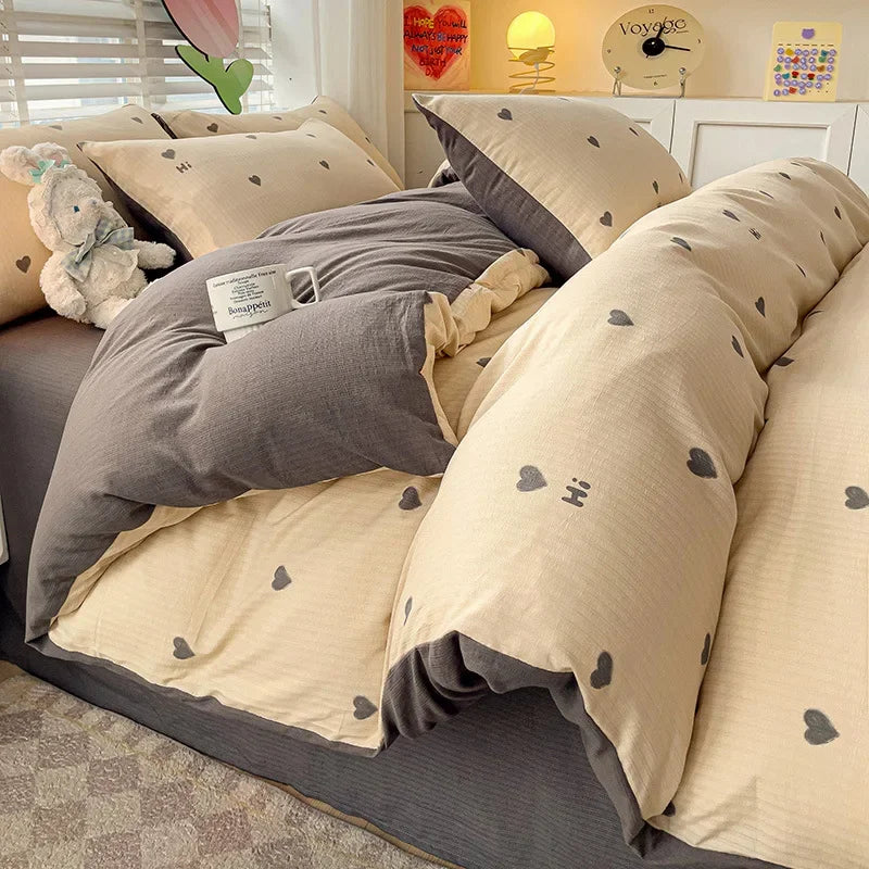 DecorBites™ Double-Layer Yarn Printed Cotton Quilt Cover Set - Queen/King/Double/Single Bed