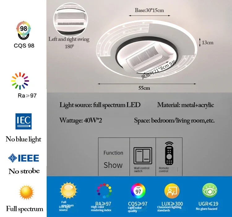 مروحة سقف DecorBites™ LED بدون شفرات مع جهاز تحكم عن بعد قابل للتعتيم وإضاءة داخلية عصرية