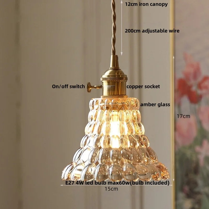 DecorBites™ Amber Flower Glass Pendant Lamp, Modern Nordic LED Hanging Light for Kitchen Living Room