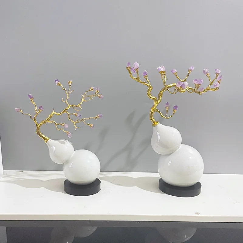 DecorBites™ منحوتة قرع كريستالية تماثيل نباتية معدنية ديكور منزلي