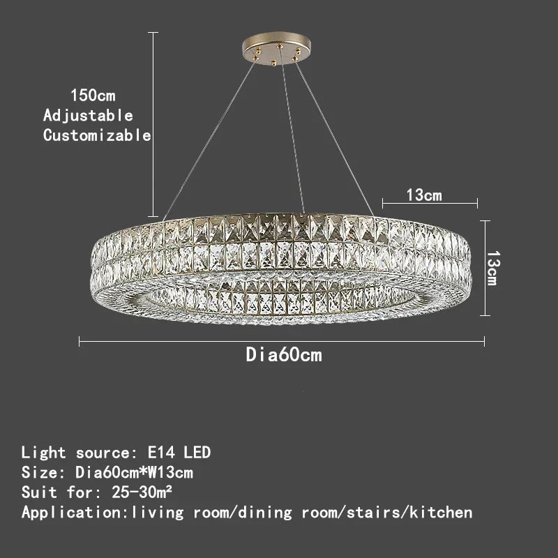 DecorBites™ مصباح معلق حلقي كريستالي K9: إضاءة LED فاخرة للديكور الداخلي لغرفة المعيشة وغرفة النوم والمطاعم