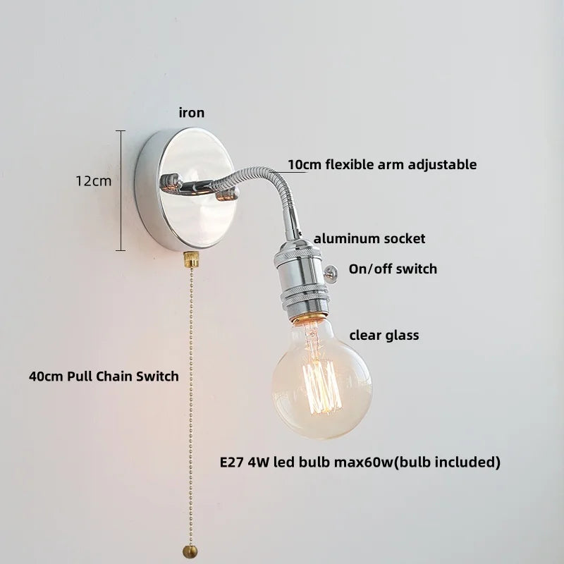 DecorBites™ LED Wall Lamp Sconce with Pull Chain Switch and Flexible Arm