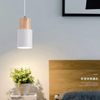 Nordic White Iron Pendant Light With Wood Accent