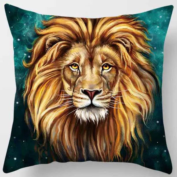 DecorBites™ Animals World Tiger Lion Pillow Case for Cute Home Decor in Sofa Living Room