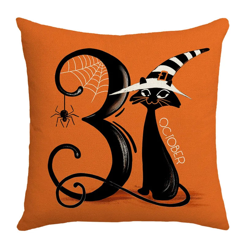 DecorBites™ Halloween Pumpkin Linen Cushion Cover Set for Home Sofa Bedroom Decor