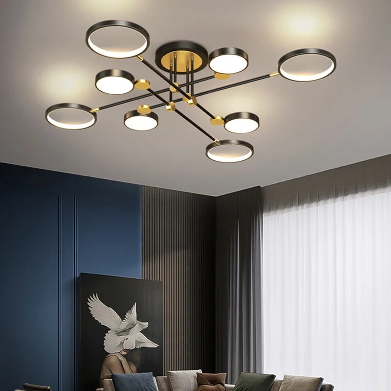 مصباح سقف LED بإطار ذهبي من DecorBites™ - ثريا قابلة للتعتيم بالتحكم عن بعد
