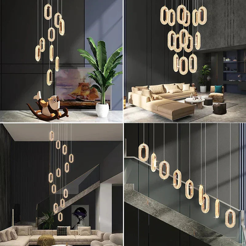 ثريا LED ذهبية DecorBites™ لغرفة المعيشة وغرفة الطعام والدرج والردهة، مصباح معلق عصري من خليط معدني + أكريليك