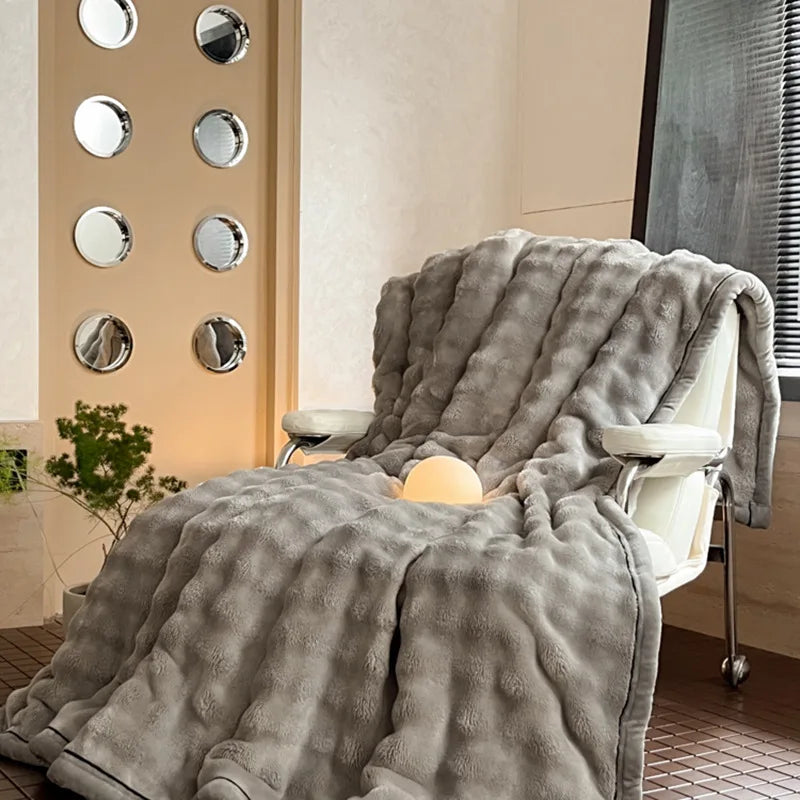 DecorBites™ Cozy Bubble Faux Rabbit Fur Blanket: Warm Sofa & Bed Cover for All Seasons