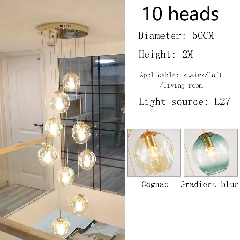 Modern Spiral Staircase Crystal Globe Pendant Chandelier