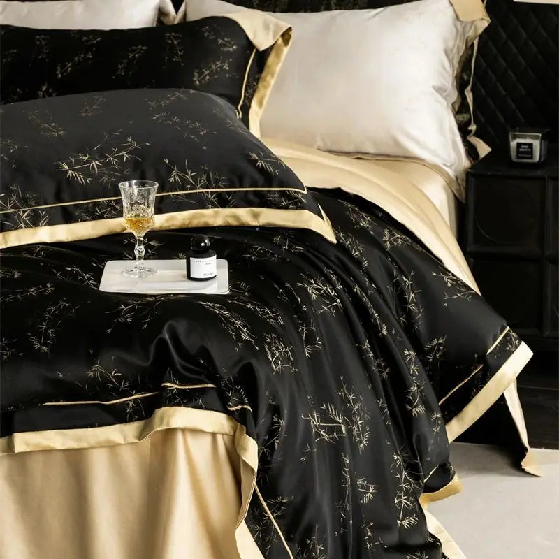 طقم ملاءات سرير يوكلبتوس فاخر DecorBites™ باللون الأسود/الذهبي - ناعم كالحرير ولطيف على البشرة