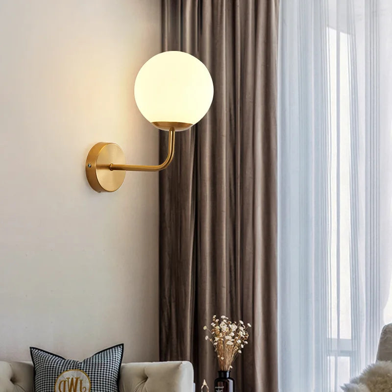 DecorBites™ Glass Ball LED Wall Lamp: Gold Nordic Minimalist Sconces Lighting Bedroom Decor Fixtures