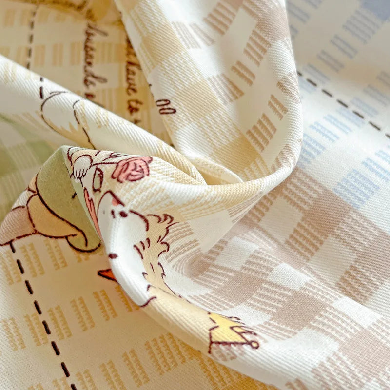 DecorBites™ Cotton Grid Pattern Bedding Set with Duvet Cover & Pillowcases for Double Bed