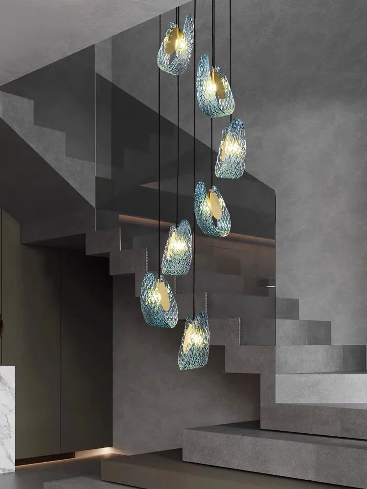 DecorBites™ ثريا سقف نحاسية على شكل ورقة شجر طاووس زرقاء بتصميم آرت ديكو بتقنية LED لغرفة المعيشة