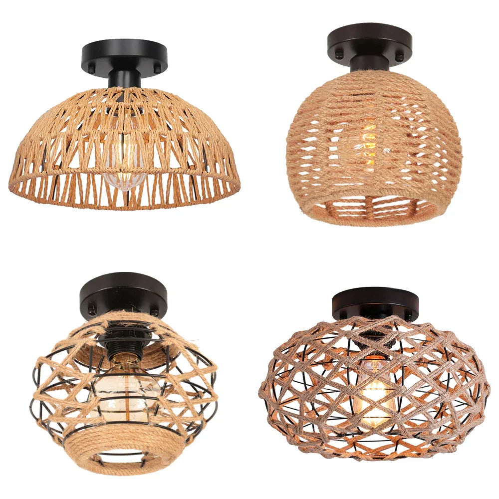 ثريا سقف بحبل القنب من DecorBites™ لغرفة النوم وغرفة المعيشة والمطبخ LED