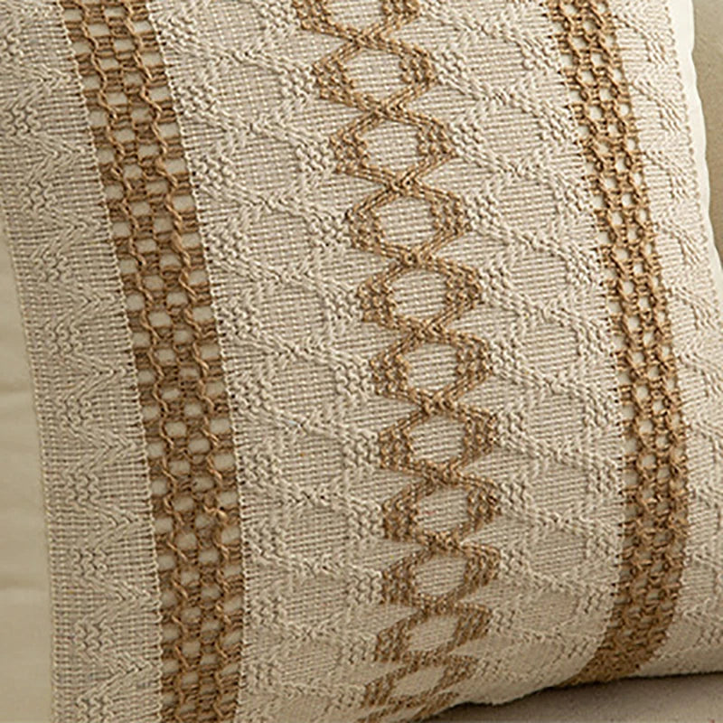 غطاء وسادة DecorBites™ شرابة هندسية من القطن والكتان لغرفة المعيشة وغرفة النوم