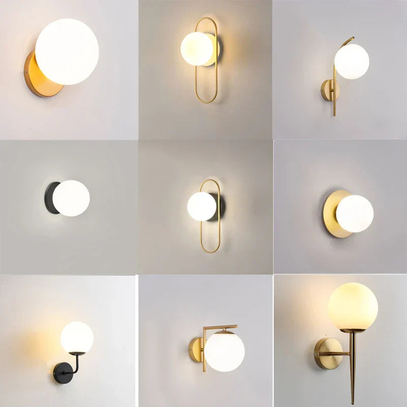 مصباح حائط DecorBites™ الكروي الزجاجي LED لغرفة النوم وغرفة المعيشة والإضاءة الداخلية