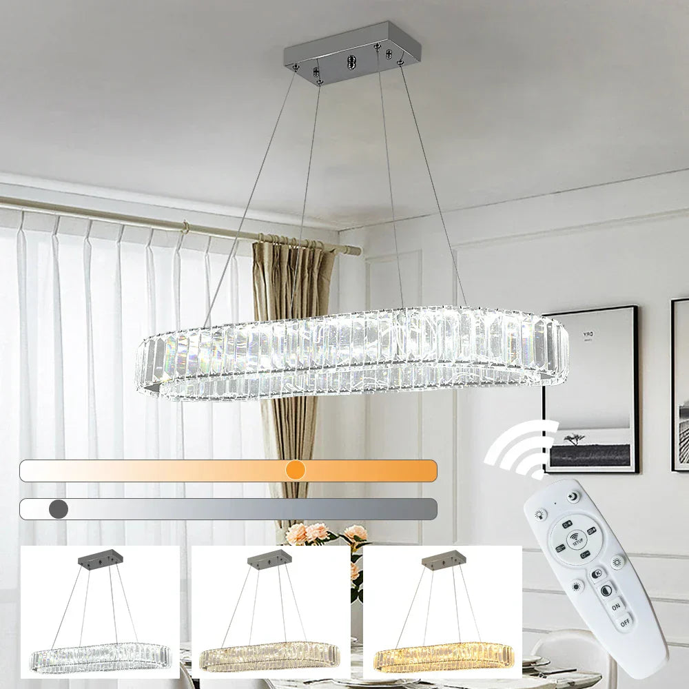 DecorBites™ Crystal Oval Design LED Chandelier: Modern Large Pendant Light for Living Room & Bedroom