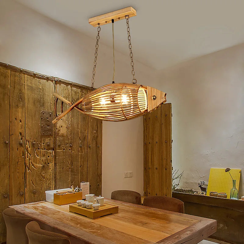 DecorBites™ Bamboo Fish Wall Lamp: Retro Cafe Bar Teahouse Decor, Living Room Farm Hotel Light