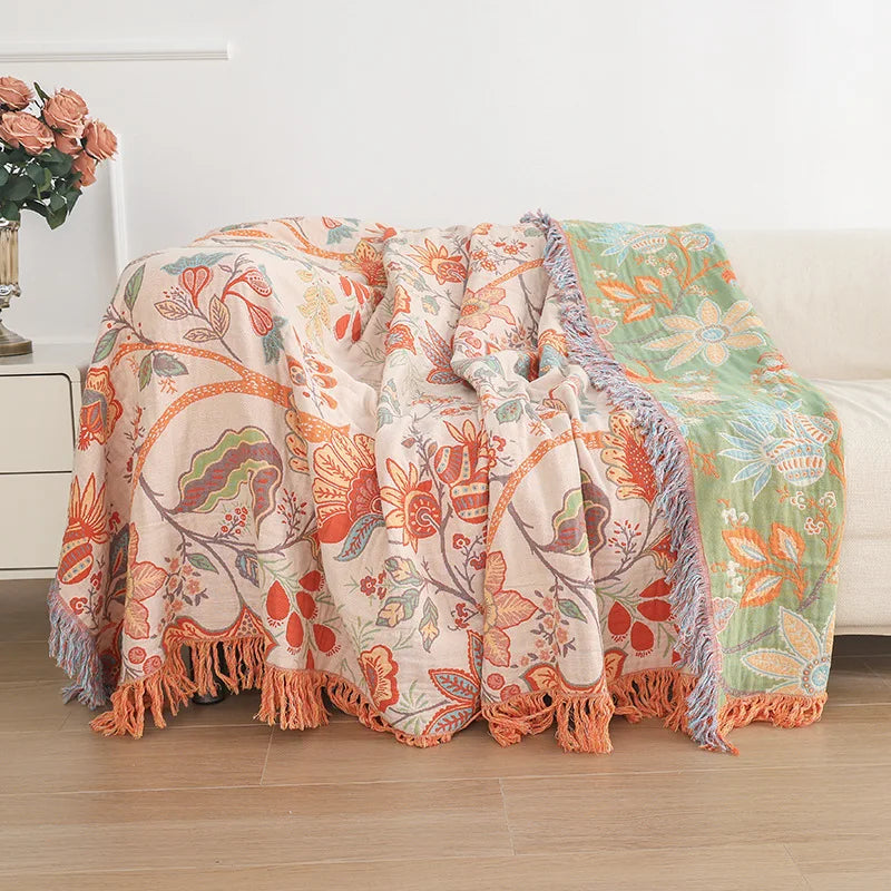 DecorBites™ Cotton Tassel Sofa Blanket - All-Season Multifunctional Leisure Blanket