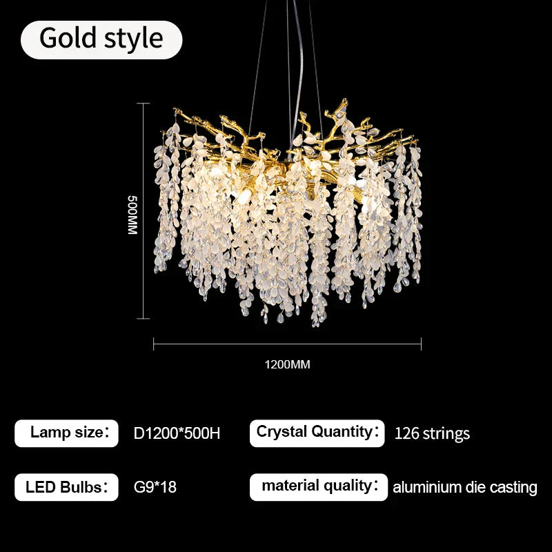 DecorBites™ Grape Crystal Chandelier Silver Gold LED Tree Branch Luxury Lighting