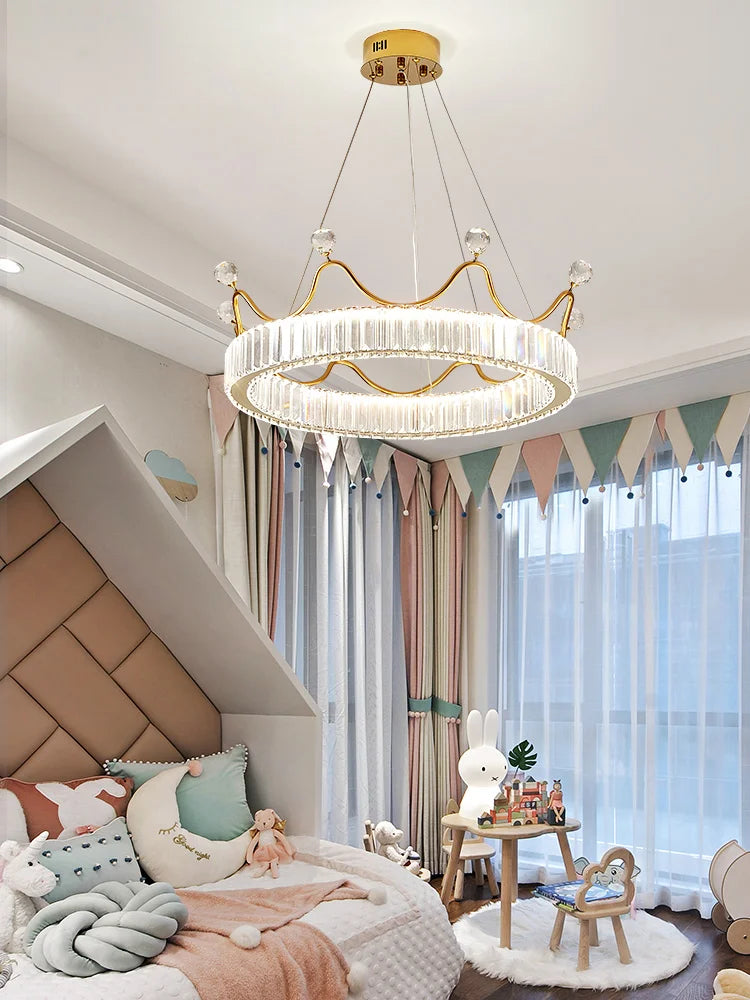 DecorBites™ Crown Petal LED Crystal Chandelier - Luxury Nordic Design for Girls' Bedroom