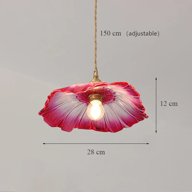 مصابيح معلقة من الزجاج على شكل زهرة الشمس اليابانية من DecorBites™، مصباح نحاسي حديث معلق