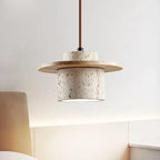 Modern Travertine Stone Pendant Light With Walnut Accent