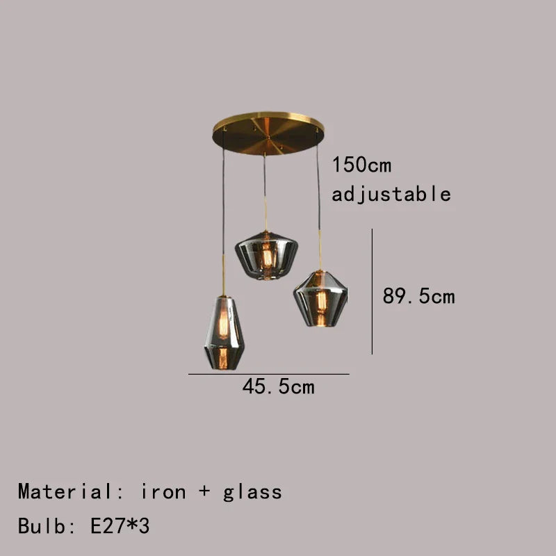 DecorBites™ Gray Amber Glass Pendant Lamp for Home and Office Lighting
