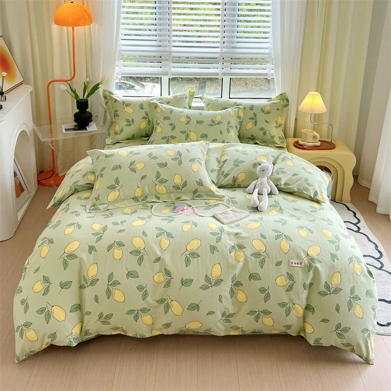 DecorBites™ Cotton Stripe Comforter Cover Set for Single Double Bed - Autumn Winter